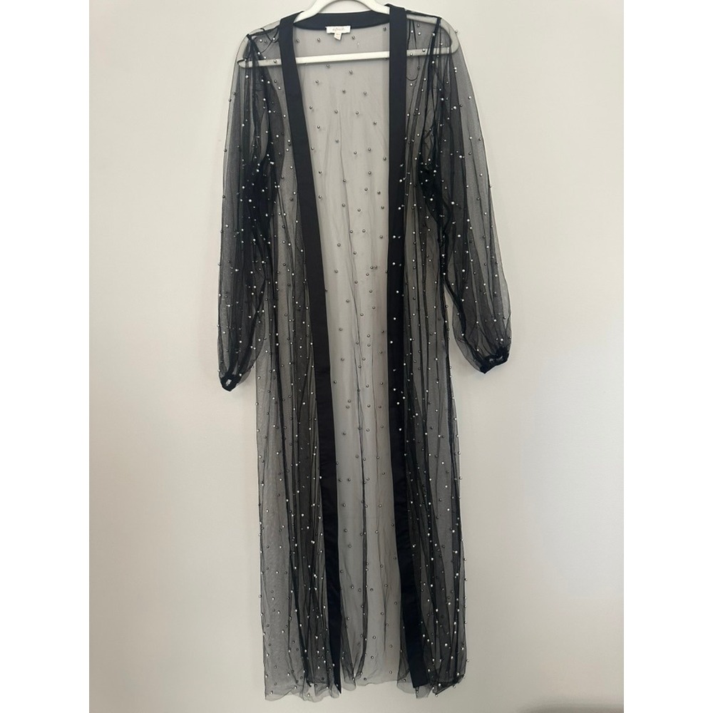 Apeach Black Sheer Mesh Pearl Embellished Maxi Duster Whimsigoth Fairy Grunge